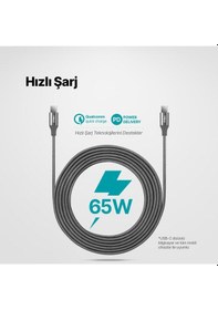 Resim Ttec Süper Şarj Örgü 3 Metre 65w Type C Şarj Kablosu Samsung Huawei Apple Uyumlu MacBook Tablet Şarj Kablo 