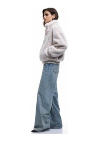 Resim Koton Fermuarlı Dik Yaka Cepli Suni Kürk Peluş Oversize Crop Mont Ekru 6wak00004ew Ekru 