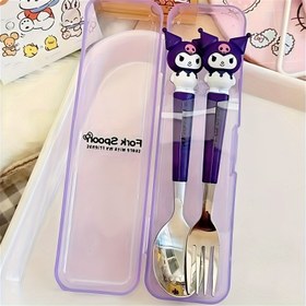 Resim Sanrio Cutie Kouromi Hello Kitty Cartoon Spoon And Fork Set: Stainless Steel Kitchenware, 2pcs Set, Suitable for Restaurants And Food Trucks 