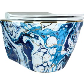Resim Pure Ebru Mavı Altın Kanalsız Asma Klozet Wh-131+Soft Kapak 