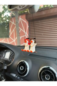 Resim 3dbaydesign AŞK ve SEVGİYİ simgeleyen Altın Zincirli Sallanan Şapkalı Cift Ördek Yeni Trend Dikiz Ayna Süsü 