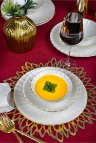 Resim Derya 18 Parça 6 Kişilik Altın Yaldızlı Porselen Yemek Takımı Çok Renkli 