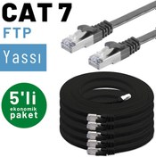 Resim 5 adet IRENIS CAT7 Kablo Yassı FTP Ethernet Kablosu, 2 mt Siyah 