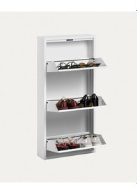 Resim Üçlü Metal Ayakkabılık Premium Beyaz Beyaz 