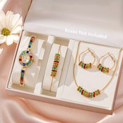 Resim Bayanlar için 4 parça Taşlı & Boncuklu Kolye, Küpe ve Bilezik Takı Seti ile 1 adet Kullanılmış Bayan Niş Lüks Moda İns Tarzı Şık Saat Bileziği - Günlük Kullanım, Parti ve Diğer Etkinlikler İçin Uygun 