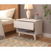 Resim Nightstand Çekmeceli Bölmeli Komodin Ayaklı Beyaz 