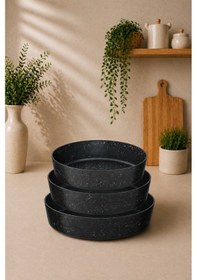 Resim ProBake Granit 3 Parça Fırın Tepsi Set 28-30-32 Cm Siyah Yapışmaz Alüminyum Granit 