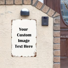 Resim Kişiselleştirilmiş Fotoğraf/Metal Duvar Plakası - Ev, Kafe, Ofis için Özelleştirmeli Resim Çerçevesi Tabela - Dayanıklı Yeniden Kullanılabilir 20x30cm/8"x12" Vintage Tarzdaki Asma Panosu (Web Sitesi Üzerinden Görsel ve Metninizle) 
