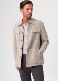 Resim KETEN KALIN ÇİZGİLİ BEJ CEKET - XL / KOYU BEJ 