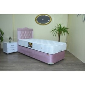 Resim Baza-Başlık-Yatak TayTüy Pembe Silin Kumaş Model Metal Çelik Fırın Boya İskelet 90*190cm ElYapım 