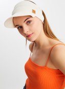 Resim Butikgiz Kadın Bej Uv Korumalı Katlanabilir Üstü Açık Yumuşak Siperli %100 Pamuklu Penye Tenis Vizör Şapka 