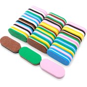 Resim 500 adet kutu başına ultra-ince rastgele karıştırılmış çift taraflı farklı parlak renkler mini tasarım tırnak tampon blokları manikür cilalama hafif taşınabilir oval sünger tırnak dosyası araçları 