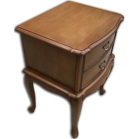 Resim Komodin Aslan Model Kayın Ayak Bombe Çekmece 1 Adet Parlak Ceviz 