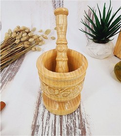 Resim El Yapımı Ahşap Ağaç Havan Sarımsak Döveceği Yaldızlı Lüx 10luk 