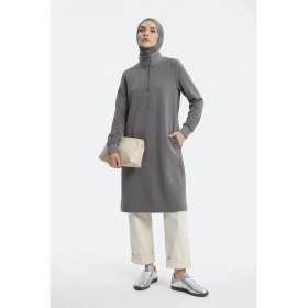 Resim Armine Fermuar Detaylı Basic Tunik Gri 
