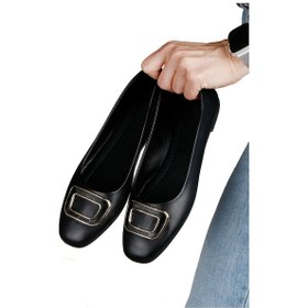 Resim Kadın Şık Tokalı Rahat Taban Deri Cilt Babet Ayakkabı Siyah 