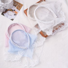 Resim 4 adet Fransız Danteli Üçgen Saç Bandı - Çiçek ve Ekose Desenleri, Pastel Renkler (Beyaz, Açık Pembe, Mavi), Plaj ve Günlük Kıyafetler için Mükemmel, Şık Saç Bandı | Pastel Saç Bantları | Karmaşık Dantel Kenarları 