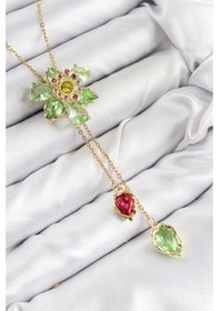 Resim Vıp Pirinç Zirkon Taşlı Çiçek Model Gold Renk Asansörlü Kadın Kolye - Tj-bko10474 Çok Renkli 