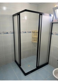 Resim Nokta Duşakabin Teknesiz Kare Duşakabin, Plastik Camlı Siyah Profilli Şeffaf 