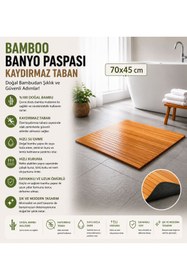 Resim Myplas Ahşap Kaydırmaz Banyo Paspası Matı 45x70 