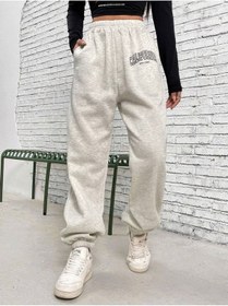 Resim West Coast Eşofman Altı Jogger - Gri Baskılı Lastik Paça Yüksek Bel Gri-260588 