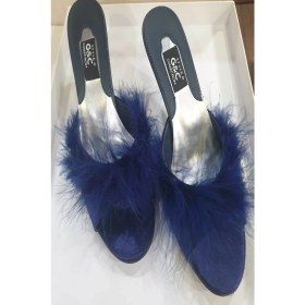 Resim Gc Terlik 155 Kadın Önü Tüylü Topuklu Ev Terliği-Lacivert 