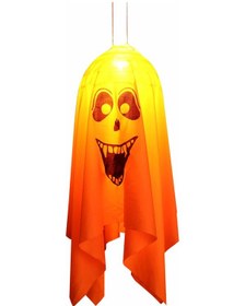 Resim Youtek Küçük Turuncu Gülümseyen Yüzlü Led Işıkli Kadife Hayalet Askı Lambası - Halloween Odası Stili Dekorasyonu Sürekli Aydınlatma Turuncu 