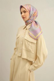 Resim Armine Klasik Desenli Saf İpek Twill Eşarp 9333d 51 Mor 