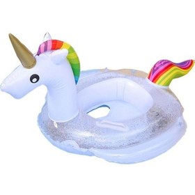 Resim 0-5 Yaş Beyaz Simli Unicorn Bebek Şişme Deniz Simidi, Çocuk Deniz Can Simidi, Yüzme Simidi Beyaz 