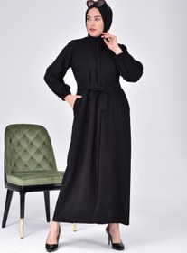 Resim Kadın Büyük Beden Oversize Beli Baglamali Kaban Pardösü 
