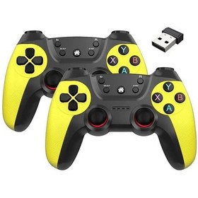 Resim Sarı Kablosuz Çiftler Oyun Denetleyicisi Linux/android Telefon İçin Oyun Kutusu Oyun Çubuğu Pc Akıllı Tv Kutusu 2.4g Gamepad Joystick 