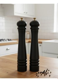Resim Mat Siyah Tuz Karabiber Değirmeni Baharat Öğütücüsü Büyük Boy 32 Cm 2 Adet Siyah 