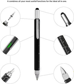 Resim Çok Fonksiyonlu Kalem - 6'ları 1 arada - Çok Fonksiyonlu ve Sağlam Alüminyum KenDIN Yap Kalem Tornavida, Stylus, Seviye Kabarcığı, Cetvel ve Phillips Düz Başlı Uç, Erkekler ve Kadınlar için Harika Hediye 
