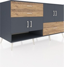 Resim Kronos Konsol 3 Raflı 3 Çekmeceli 4 Kapaklı 176x59x99 Antrasit-an Antrasit-antrasit/çam 