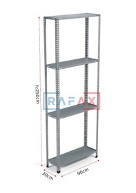 Resim Rafax , 30x90xH:250 4 Raflı Çelik Raf, Depo Rafı, Arşiv Rafı Gri 