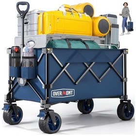 Resim Overmont 150 Kg Taşıma Kapasiteli Katlanabilir El Arabası, Geniş Dolap, Kamp Ve Bahçe El Yük Arabası Paket Taşıma Arabaları Mavi 