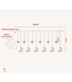 Resim Technojet Ay Yıldız Perde LED Işık Animasyonlu Eklenebilir Fişli 