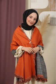 Resim Çift Taraflı Ekose Kışlık Omuz Şalı Turuncu 