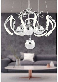 Resim Kumandalı 3 Renk Işık Özellikli 4 Toplu Modern Krom Kaplama Sarkıt Led Avize Salon Avize Krom 