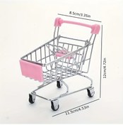 Resim Xuweiwei 1 Adet Pembe Mini Metal Alışveriş Arabası - Dekoratif Çok Amaçlı Masa Organizatörü Pembe 1 Adet 