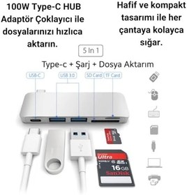 Resim Coofbe 5in1 100W Type-C Dönüştürücü Çevirici Hub Type-C Usb Tf Sd Kart Dosya Aktarımı Type C To Usb 