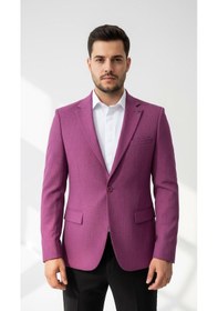 Resim Plus Scorpion Mor Erkek Slim Fit Tek Düğmeli Blazer Ceket Astarli, Şık Ve Modern Kesim Mor 