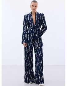 Resim Sateen Desenli Bol Paça Pantolon - Lacivert-136493 Lacivert 