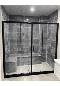 Resim Nokta Duşakabin Teknesiz Cam Duşakabin 2 Sabit 2 Sürgülü Siyah Profilli Sp111 Şeffaf 