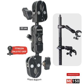 Resim Knmaster MC160 - 360° Ayarlanabilir Motosiklet Çift Yengeç Kelepçeli (Double Clamp) Aksiyon Kamera Destek Aparatı (22 cm) 