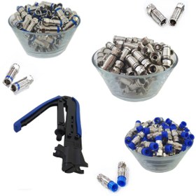 Resim OEM F Konnektör Sıkma Pensesi + Kablo Soyucu + 15 Adet Çeşitli Sıkmalı F Konnektör 