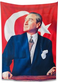 Resim Renkli Atatürk Bayrağı ve Türk Bayrağı 70x105 CM 