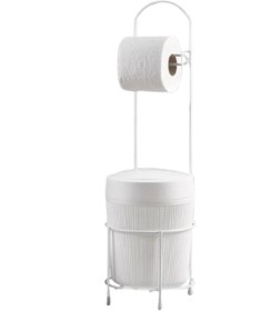 Resim Lüks Banyo Mutfak Çöp Kovası Metal Standlı Tuvalet Wc Kağıtlık Beyaz 