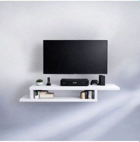 Resim Dekoratif Raflı Duvar Tv Ünitesi Z Raf Beyaz 130 Beyaz 