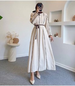 Resim Esre Store 61495 - Kuşaklı Keten Tesettür Elbise Kahverengi 